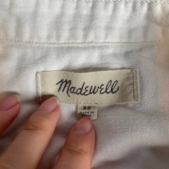 MADEWELL Button Up White Collared Shirt Short Sleeve Extra Small XS - Picture 2 of 4